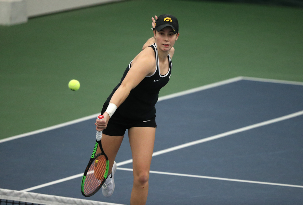 Iowa's Elise Van Heuvelen Treadwell during a doubles match against North Texas Sunday, January 20, 2019 at the Hawkeye Tennis and Recreation Center. (Brian Ray/hawkeyesports.com)
