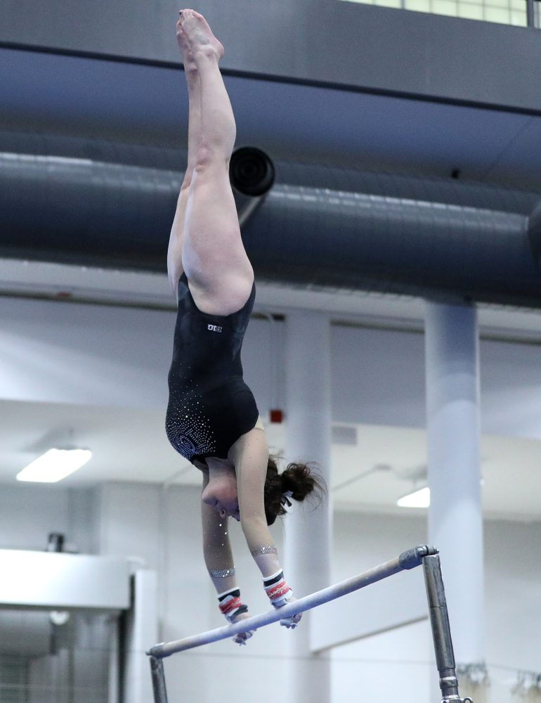 Erin Castle competes on the bars during the Black and Gold intrasquad meet Saturday, December 1, 2018 at the University of Iowa Field House. (Brian Ray/hawkeyesports.com)
