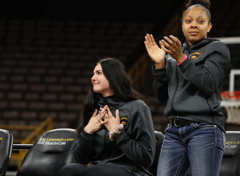 Henry B. and Patricia B. Tippie Director of Athletics Chair announces that the jersey of Iowa Hawkeyes forward Megan Gustafson (10) will be retired at a ceremony next season during the teamÕs Celebr-Eight event Wednesday, April 24, 2019 at Carver-Hawkeye Arena. (Brian Ray/hawkeyesports.com)