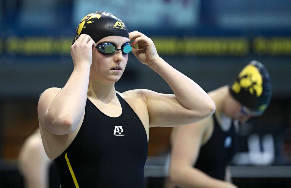 Iowa’s Christina Crane swims in the women’s 100 yard breaststroke time trial event during the 2020 Women’s Big Ten Swimming and Diving Championships at the Campus Recreation and Wellness Center in Iowa City on Saturday, February 22, 2020. (Stephen Mally/hawkeyesports.com)