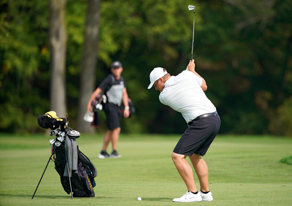 Iowa’s Alex Schaake hits from the fairway during the second day of the Golfweek Conference Challenge at the Cedar Rapids Country Club in Cedar Rapids on Monday, Sep 16, 2019. (Stephen Mally/hawkeyesports.com)
