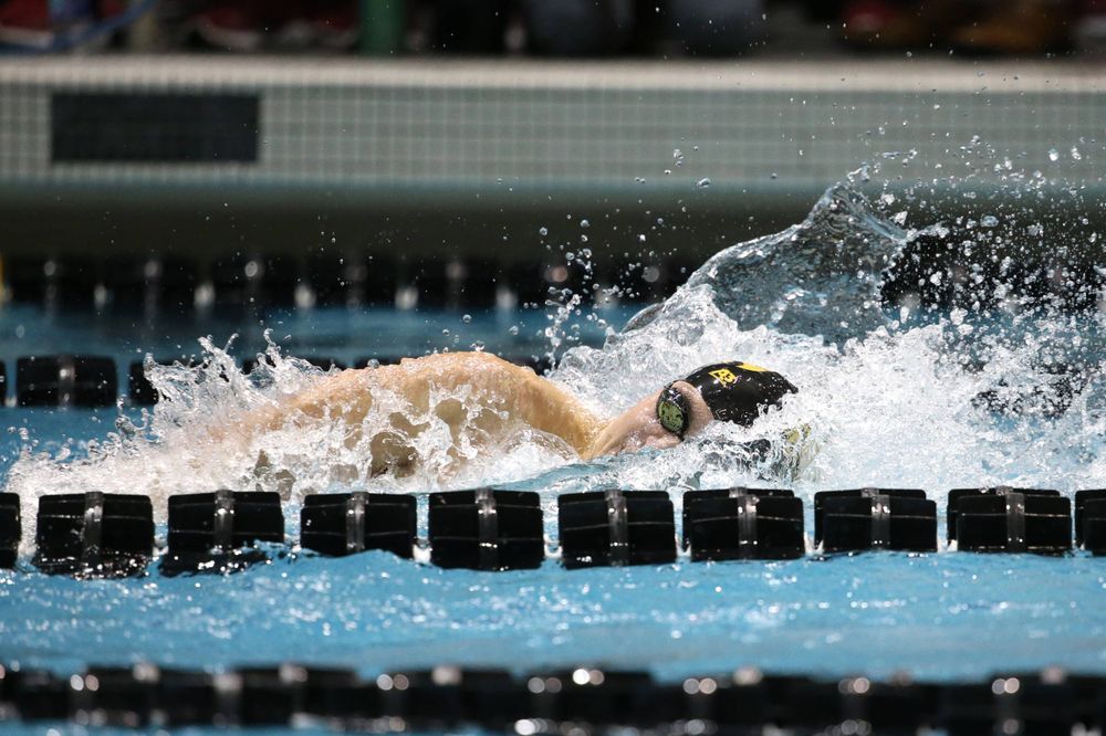The Iowa A team competes in the 800-yard freestyle relay at the 2019 Big Ten Swimming and Diving meet Wednesday, February 27, 2019 at the Campus Wellness and Recreation Center. (Lily Smith/hawkeyesports.com)