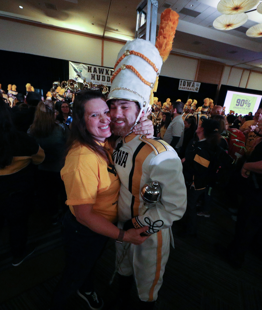 The Hawkeye Marching Band and the Iowa Spirit Squads perform during the Holiday Bowl Hawkeye Huddle Thursday, December 26, 2019 at the Hilton in downtown San Diego. (Brian Ray/hawkeyesports.com)