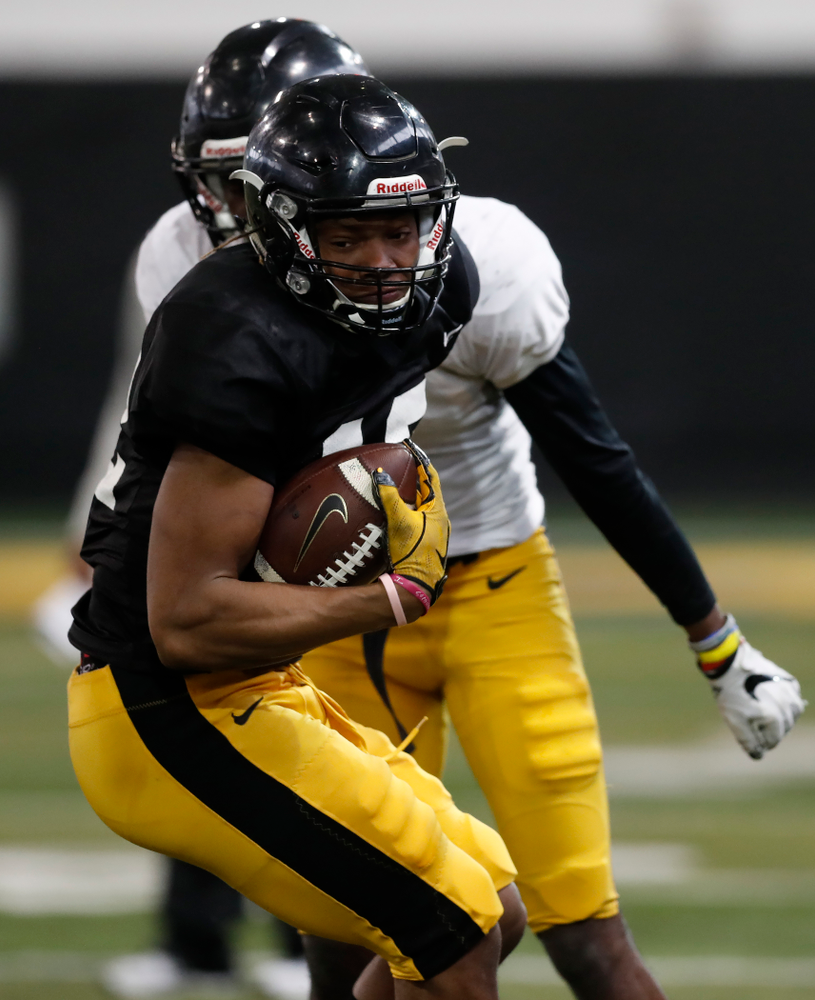 Iowa Hawkeyes wide receiver Brandon Smith (12) during spring practice Thursday, March 29, 2018 at the Hansen Football Performance Center. (Brian Ray/hawkeyesports.com)