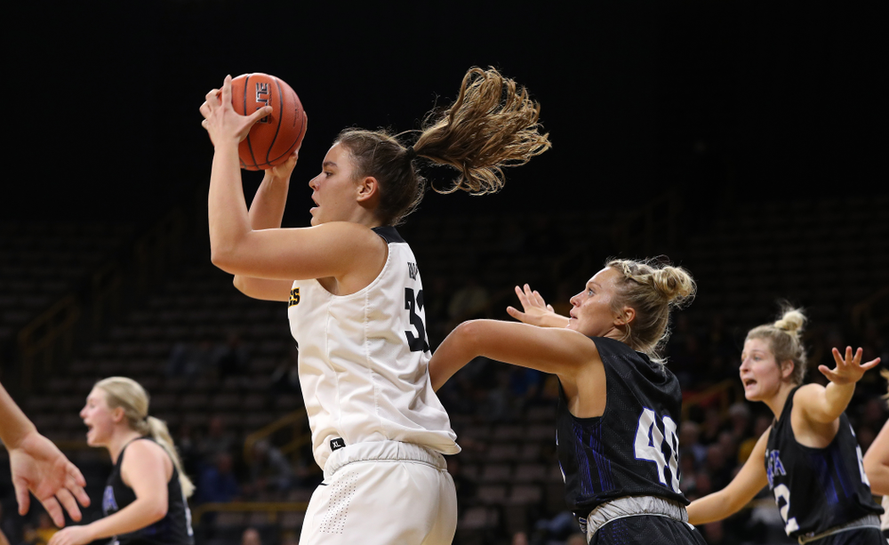 Iowa Hawkeyes forward/center Paula Valino Ramos (31) against Dakota Wesleyan University Tuesday, November 6, 2018 at Carver-Hawkeye Arena. (Brian Ray/hawkeyesports.com)