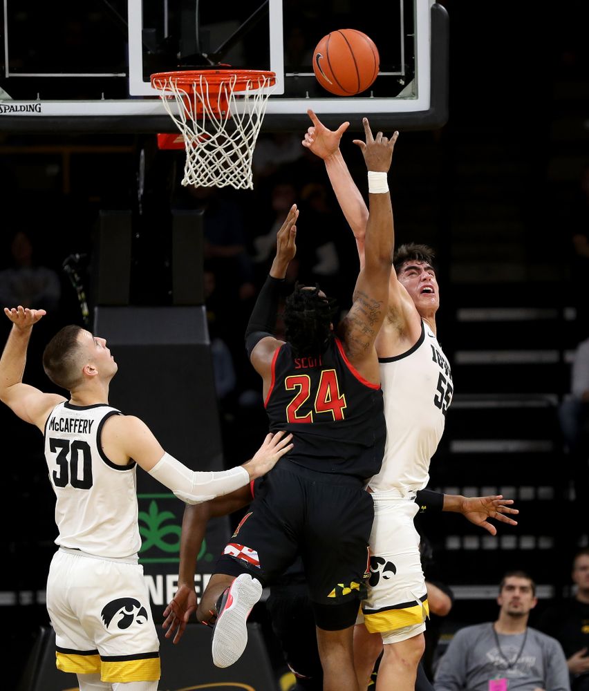 Iowa Hawkeyes forward Luka Garza (55) against the Maryland Terrapins Friday, January 10, 2020 at Carver-Hawkeye Arena. (Brian Ray/hawkeyesports.com)