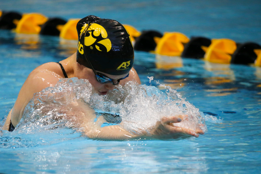 Erin Lang during Iowa women’s swimming and diving vs Rutgers on Friday, November 8, 2019 at the Campus Wellness and Recreation Center. (Lily Smith/hawkeyesports.com)