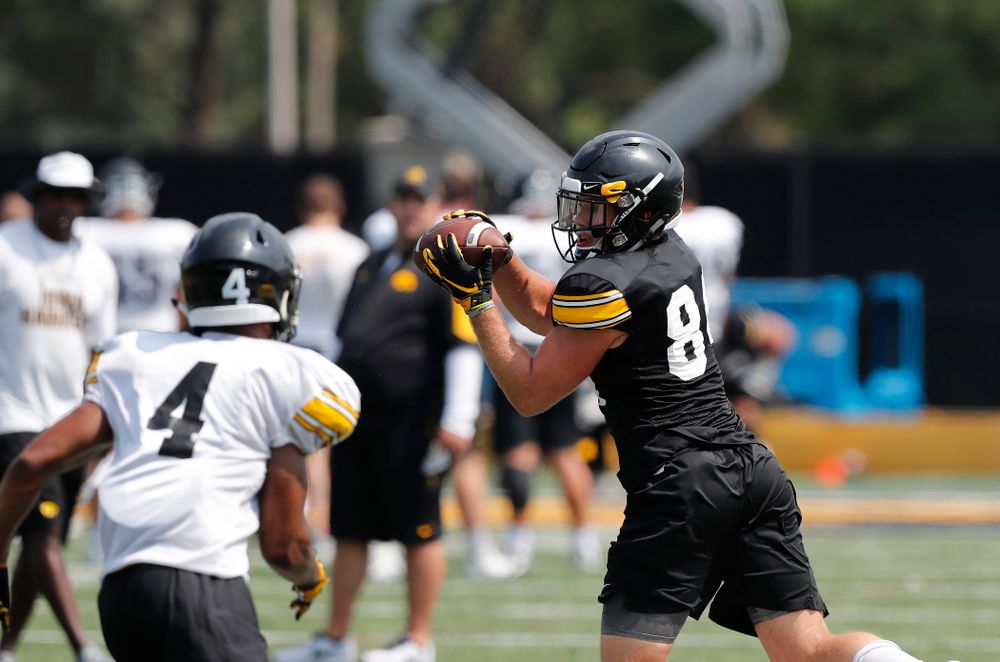 Iowa Hawkeyes wide receiver Nick Easley (84) during fall camp practice No. 9 Friday, August 10, 2018 at the Kenyon Practice Facility. (Brian Ray/hawkeyesports.com)
