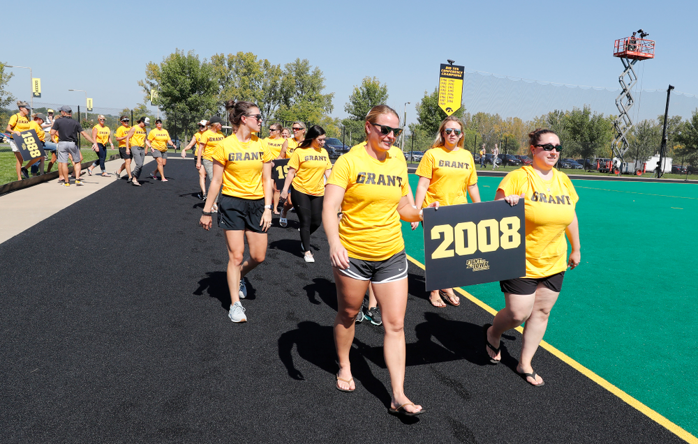Former stand out Iowa Field Hockey teams are introduced as part of an alumni reunion during halftime of the Iowa Hawkeyes game against Indiana Sunday, September 16, 2018 at Grant Field. (Brian Ray/hawkeyesports.com)