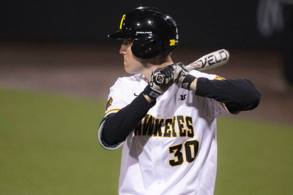 Iowa outfielder Connor McCaffery at game 1 vs Rutgers on Friday, April 5, 2019 at Duane Banks Field. (Lily Smith/hawkeyesports.com)