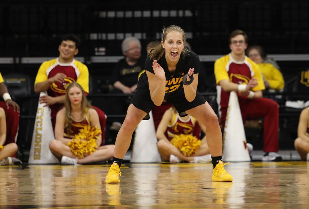 Iowa Hawkeyes guard Kathleen Doyle (22) against the Iowa State Cyclones in the Iowa Corn Cy-Hawk Series Wednesday, December 5, 2018 at Carver-Hawkeye Arena. (Brian Ray/hawkeyesports.com)