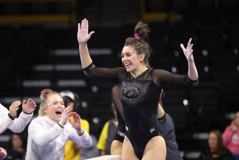 Iowa's Bridget Killian competes on the beam during their meet against the Minnesota Golden Gophers Saturday, January 19, 2019 at Carver-Hawkeye Arena. (Brian Ray/hawkeyesports.com)