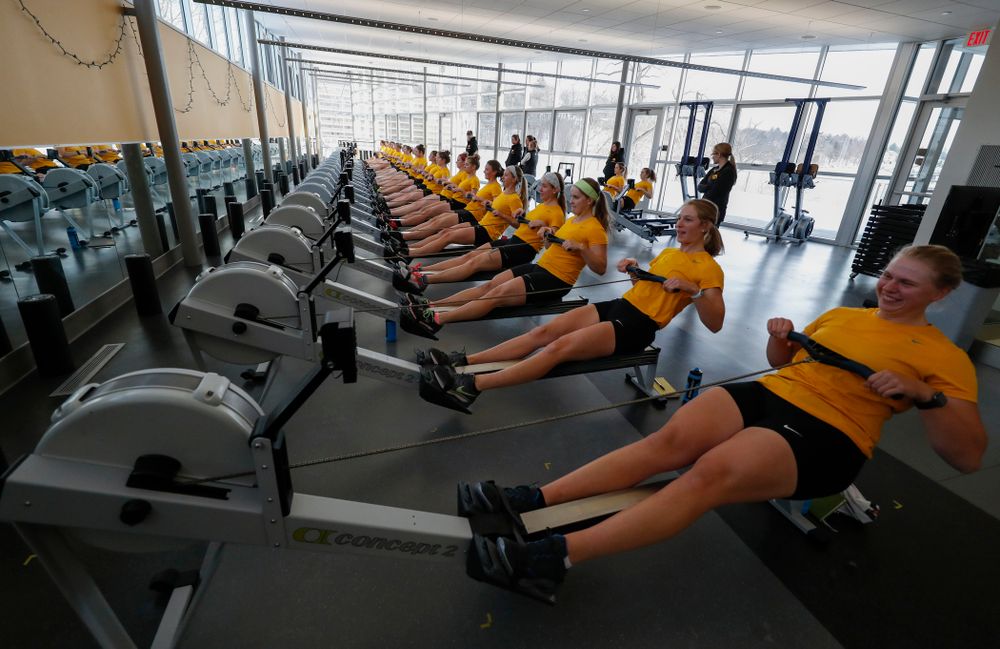 Members of the Iowa Rowing Team workout in the P. Sue Beckwith, M.D., Boathouse Monday, February 12, 2018 in Iowa City. (Brian Ray/hawkeyesports.com)