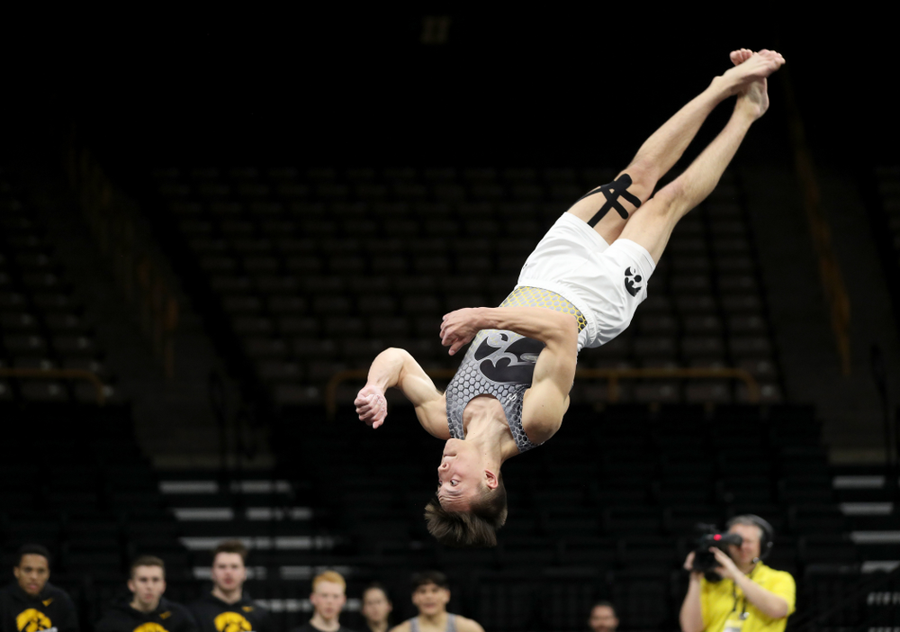 Iowa’s Kulani Taylor competes on the floor against Illinois Sunday, March 1, 2020 at Carver-Hawkeye Arena. (Brian Ray/hawkeyesports.com)