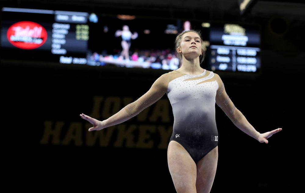 IowaÕs Mackenzie Vance competes on the beam against Ball State and Air Force Saturday, January 11, 2020 at Carver-Hawkeye Arena. (Brian Ray/hawkeyesports.com)