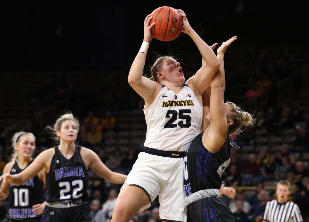 Iowa Hawkeyes forward/center Monika Czinano (25) against Dakota Wesleyan University Tuesday, November 6, 2018 at Carver-Hawkeye Arena. (Brian Ray/hawkeyesports.com)