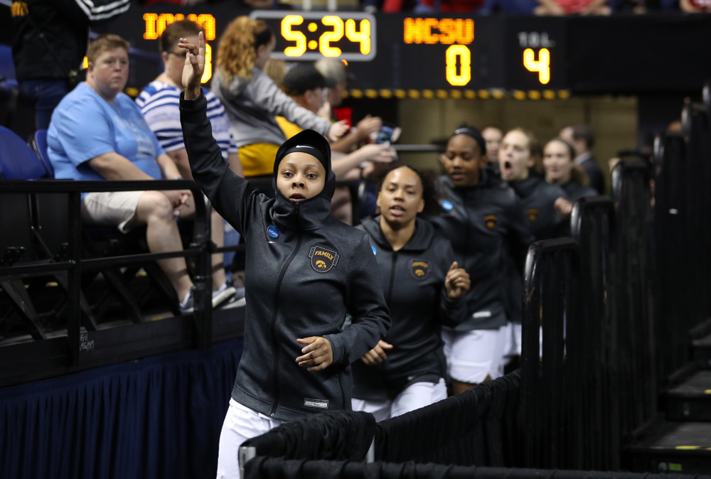 Iowa Hawkeyes guard Tania Davis (11) against the NC State Wolfpack in the regional semi-final of the 2019 NCAA Women's College Basketball Tournament Saturday, March 30, 2019 at Greensboro Coliseum in Greensboro, NC.(Brian Ray/hawkeyesports.com)
