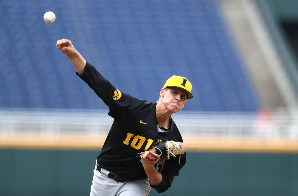 Iowa Hawkeyes Grant Judkins (7) against the Nebraska Cornhuskers in the first round of the Big Ten Baseball Tournament Friday, May 24, 2019 at TD Ameritrade Park in Omaha, Neb. (Brian Ray/hawkeyesports.com)
