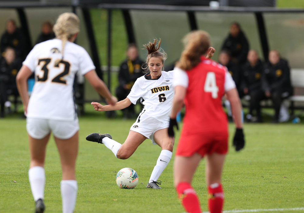 Iowa Hawkeyes midfielder Isabella Blackman (6) scores against the Maryland Terrapins Sunday, October 13, 2019 on senior day. (Brian Ray/hawkeyesports.com)