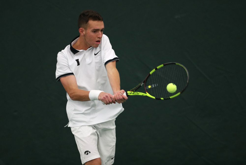 Iowa's Kareem Allaf against North Dakota Friday, January 25, 2019 at the Hawkeye Tennis and Recreation Complex. (Brian Ray/hawkeyesports.com)