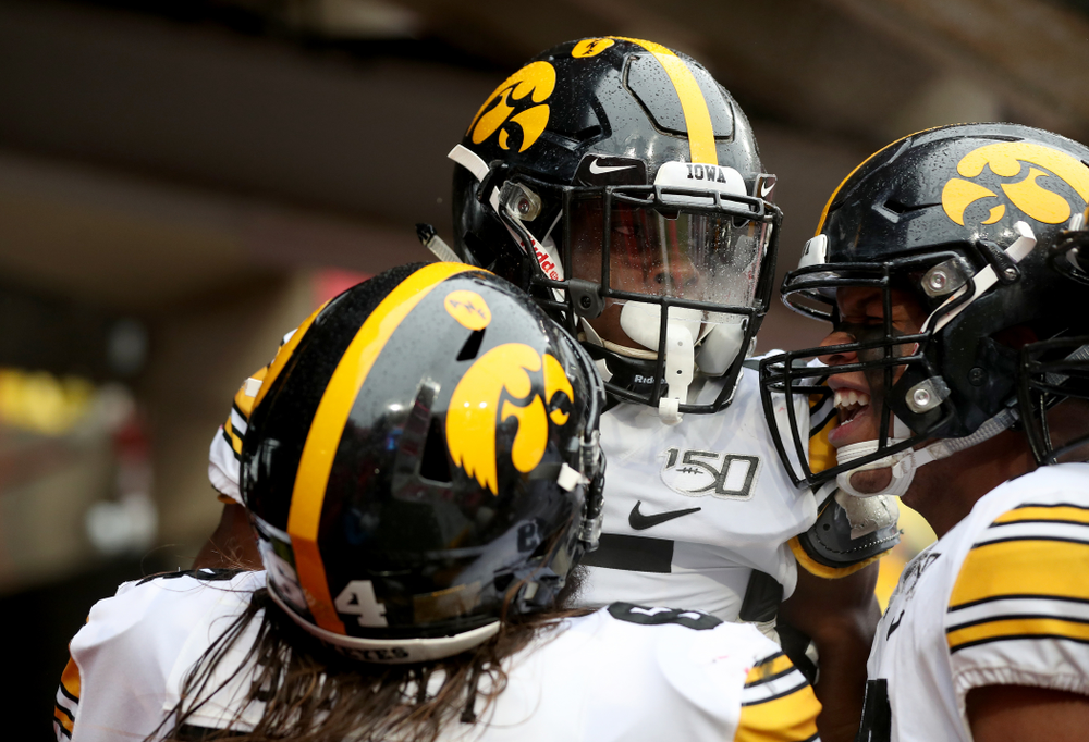 Iowa Hawkeyes running back Tyler Goodson (15) scores on a long touchdown run against the Nebraska Cornhuskers Friday, November 29, 2019 at Memorial Stadium in Lincoln, Neb. (Brian Ray/hawkeyesports.com)
