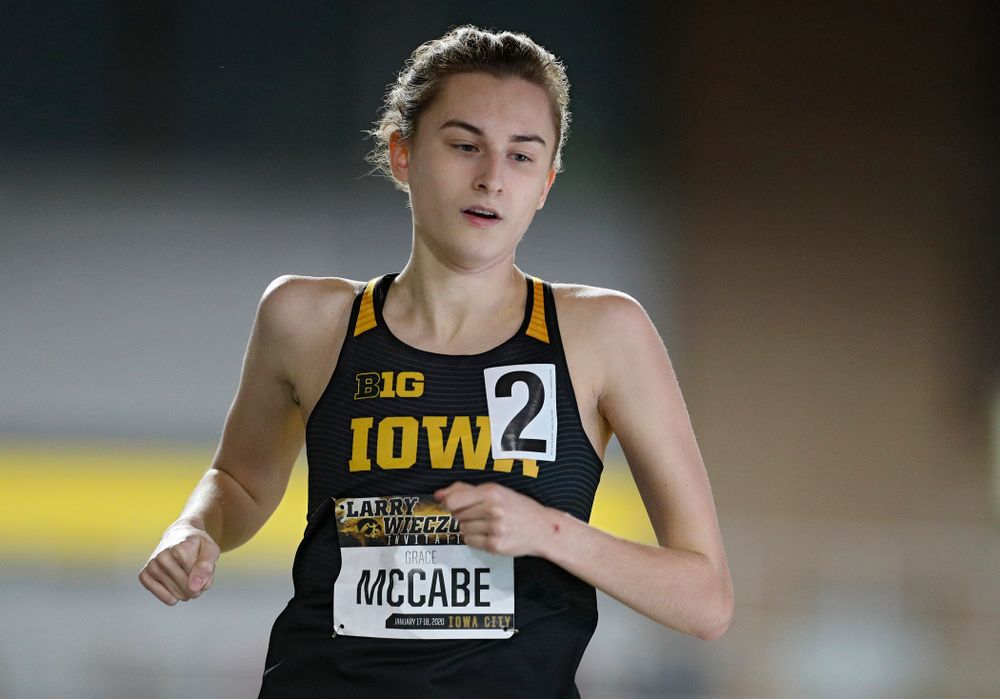 Iowa’s Grace McCabe runs the women’s 600 meter run event during the Larry Wieczorek Invitational at the Recreation Building in Iowa City on Friday, January 17, 2020. (Stephen Mally/hawkeyesports.com)