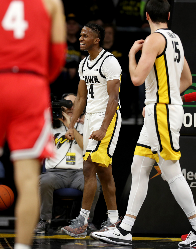 Iowa Hawkeyes guard Bakari Evelyn (4) against the Ohio State Buckeyes Thursday, February 20, 2020 at Carver-Hawkeye Arena. (Brian Ray/hawkeyesports.com)