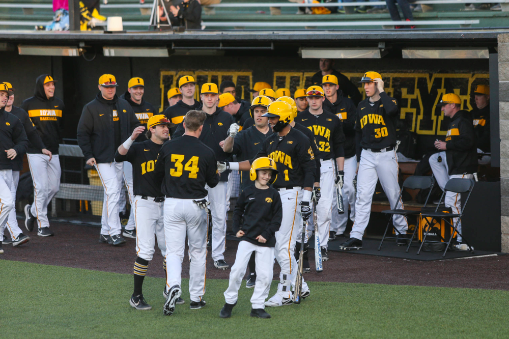 The Iowa baseball team at the game vs. Bradley on Tuesday, March 26, 2019 at (place). (Lily Smith/hawkeyesports.com)