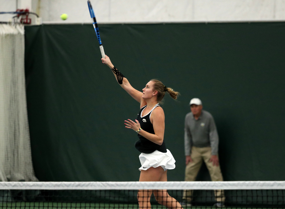 Iowa's Ashleigh Jacobs during a doubles match against North Texas Sunday, January 20, 2019 at the Hawkeye Tennis and Recreation Center. (Brian Ray/hawkeyesports.com)