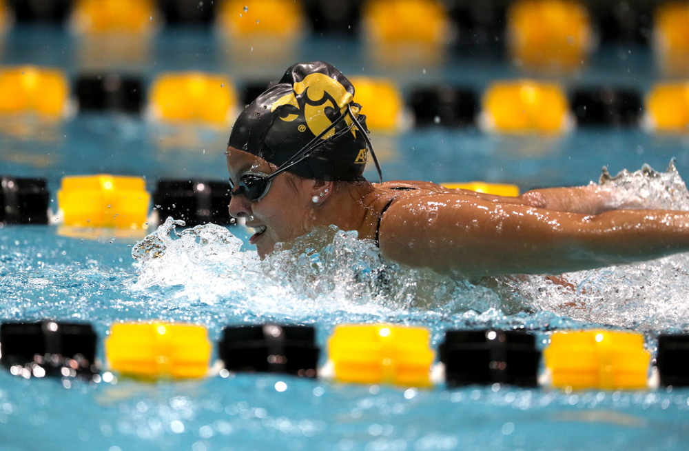 Iowa's Morgan Grout swims the 200-yard butterfly against the Iowa State Cyclones in the Iowa Corn Cy-Hawk Series Friday, December 7, 2018 at at the Campus Recreation and Wellness Center. (Brian Ray/hawkeyesports.com)