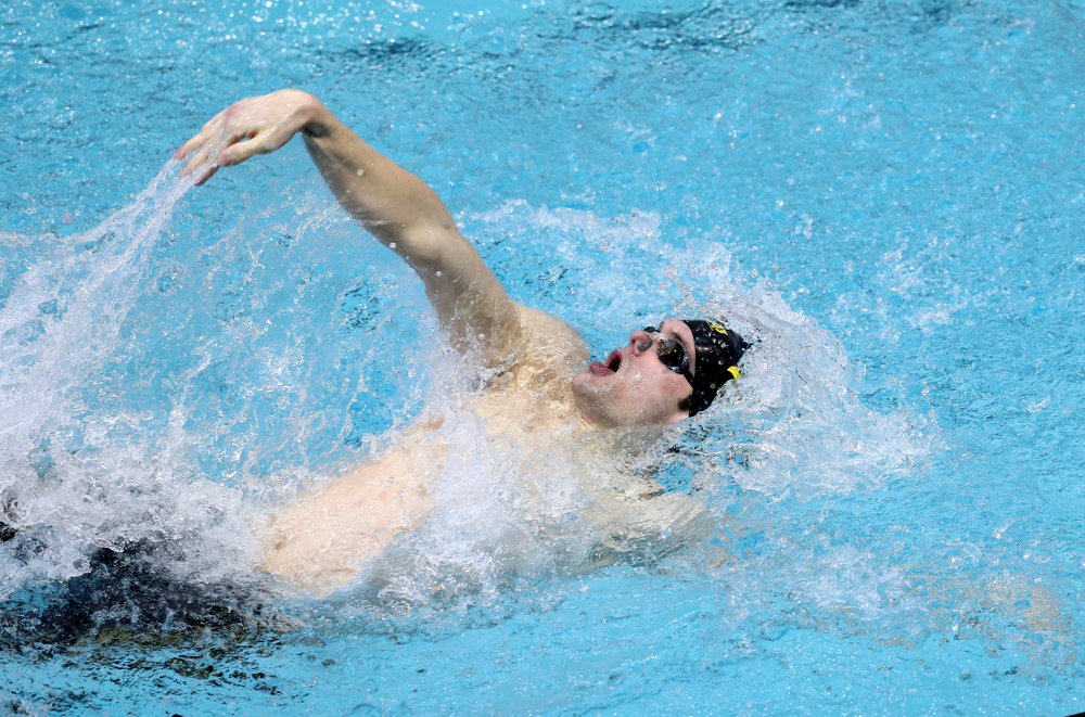 Iowa's Kenneth Mende competes in the 100-yard backstroke on the third day at the 2019 Big Ten Swimming and Diving Championships Thursday, February 28, 2019 at the Campus Wellness and Recreation Center. (Brian Ray/hawkeyesports.com)