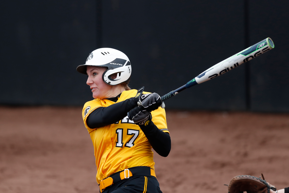 Iowa Hawkeyes outfielder Allie Wood (17) against UW Green Bay Tuesday, March 27, 2018 at Bob Pearl Field. (Brian Ray/hawkeyesports.com)
