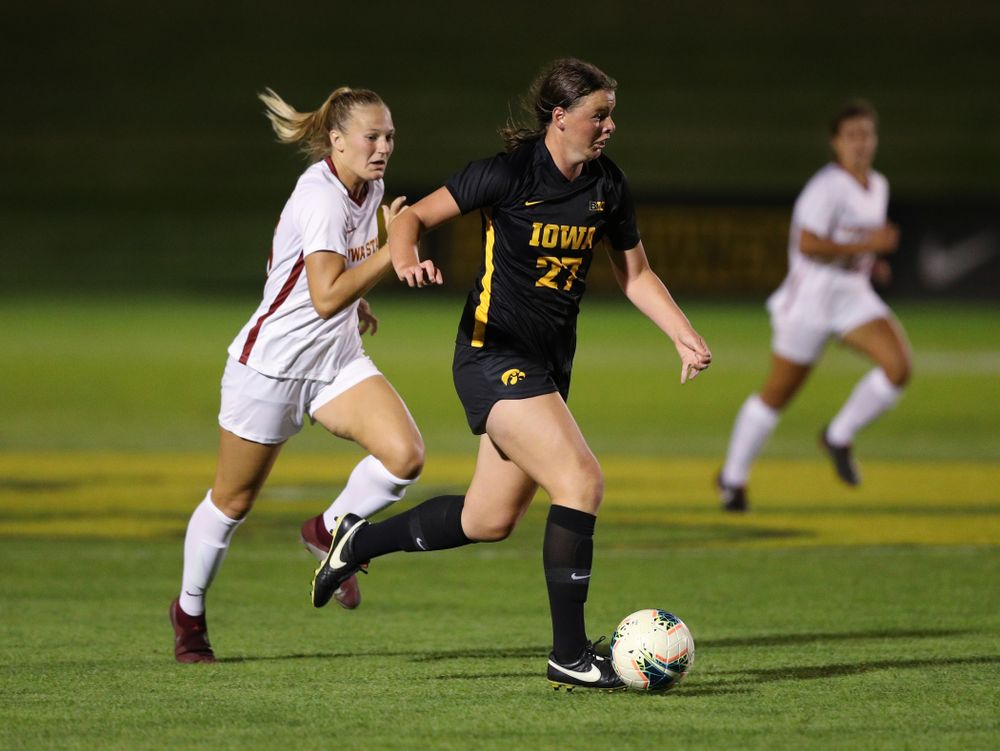 Iowa Hawkeyes forward Samantha Tawharu (27) during a 2-1 victory over the Iowa State Cyclones Thursday, August 29, 2019 in the Iowa Corn Cy-Hawk series at the Iowa Soccer Complex. (Brian Ray/hawkeyesports.com)