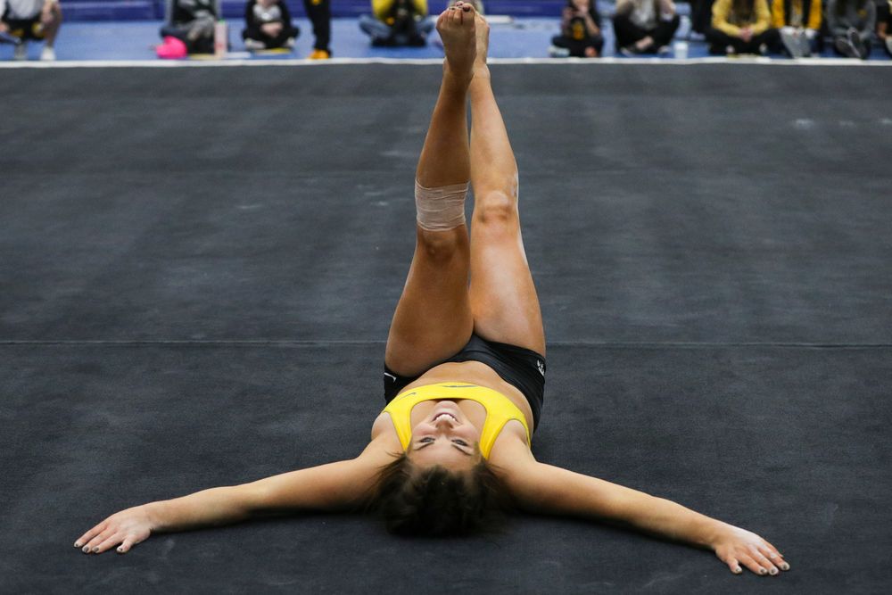 Erin Castle performs a floor routine during the Iowa women’s gymnastics Black and Gold Intraquad Meet on Saturday, December 7, 2019 at the UI Field House. (Lily Smith/hawkeyesports.com)