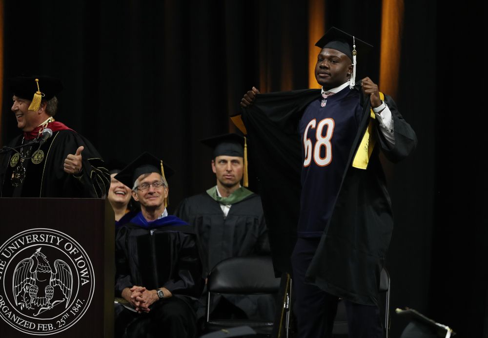 Hawkeye FootballÕs James Daniels during the College of Liberal Arts and Sciences spring commencement Saturday, May 11, 2019 at Carver-Hawkeye Arena. (Brian Ray/hawkeyesports.com)