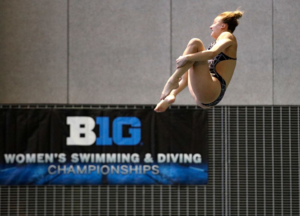 Iowa’s Samantha Tamborski competes in the women’s 3 meter diving preliminary event during the 2020 Women’s Big Ten Swimming and Diving Championships at the Campus Recreation and Wellness Center in Iowa City on Friday, February 21, 2020. (Stephen Mally/hawkeyesports.com)