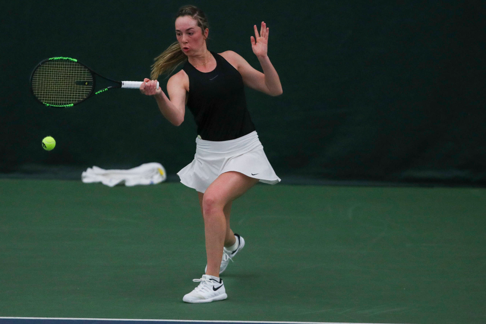 IowaÕs Samantha Mannix at womenÕs tennis senior day vs Nebraska on Saturday, April 13, 2019 at the Hawkeye Tennis and Recreation Complex. (Lily Smith/hawkeyesports.com)