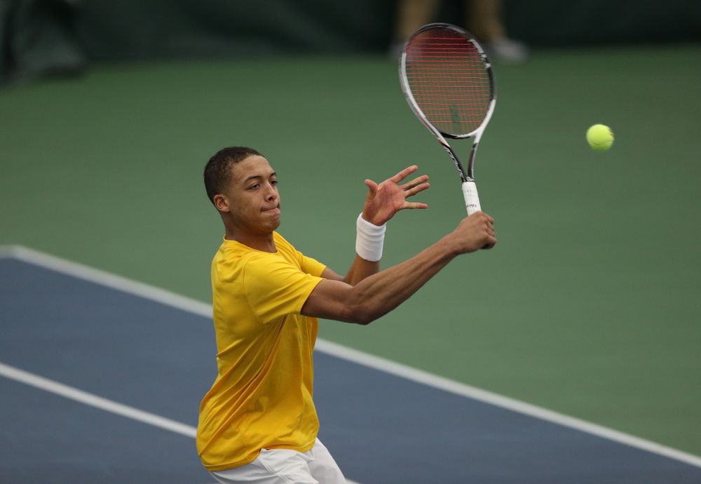 Oliver Okonkwo and Will Davies against Utah Sunday, February 10, 2019 at the Hawkeye Tennis and Recreation Complex. (Brian Ray/hawkeyesports.com)