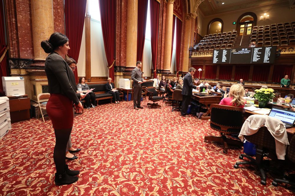 Iowa WomenÕs BasketballÕs Megan Gustafson is recognized with a resolution by the house and the senate at the Iowa State Capitol Wednesday, April 24, 2019 in Des Moines. (Brian Ray/hawkeyesports.com)