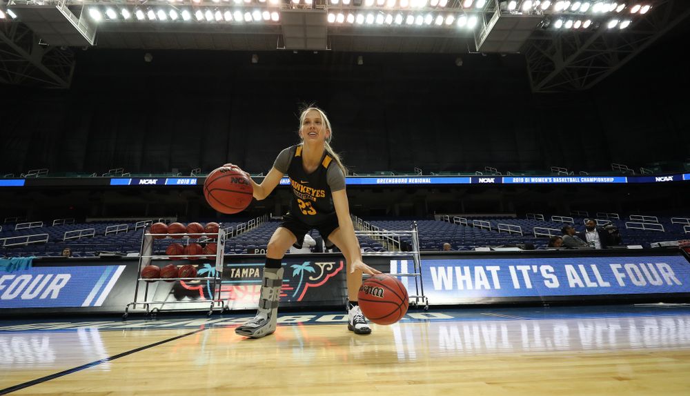Iowa Hawkeyes forward Logan Cook (23) during media and practice as they prepare for their Sweet 16 matchup against NC State Friday, March 29, 2019 at the Greensboro Coliseum in Greensboro, NC.(Brian Ray/hawkeyesports.com)
