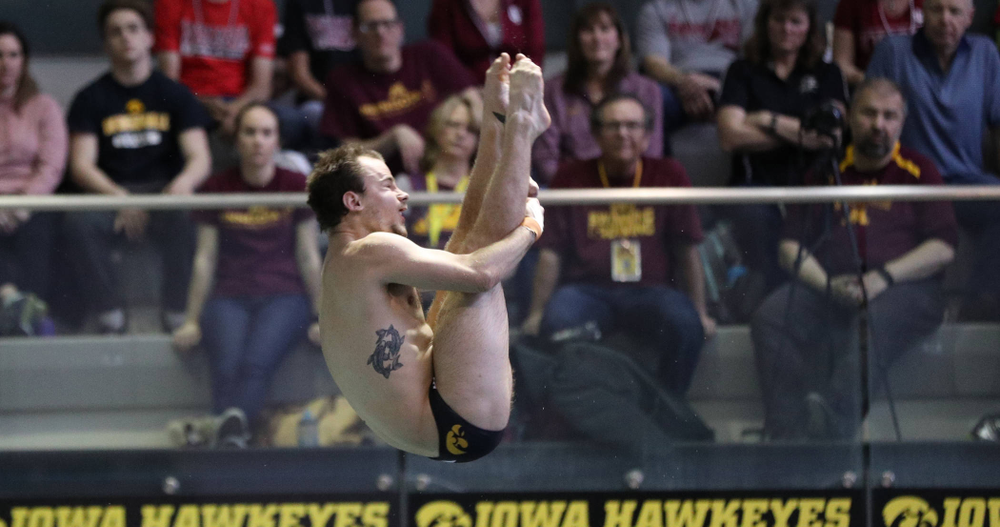 Iowa's Anton Hoherz competes on the 1-meter springboard during the 2019 Big Ten Swimming and Diving Championships Thursday, February 28, 2019 at the Campus Wellness and Recreation Center. (Brian Ray/hawkeyesports.com)