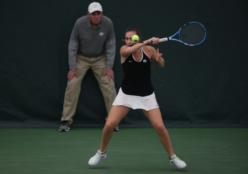 Iowa's Ashleigh Jacobs during a doubles match against North Texas Sunday, January 20, 2019 at the Hawkeye Tennis and Recreation Center. (Brian Ray/hawkeyesports.com)
