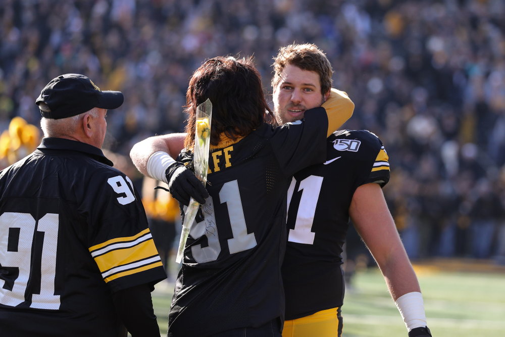 Iowa Hawkeyes defensive lineman Brady Reiff (91) during Senior Day festivities before their game against the Illinois Fighting Illini Saturday, November 23, 2019 at Kinnick Stadium. (Brian Ray/hawkeyesports.com)