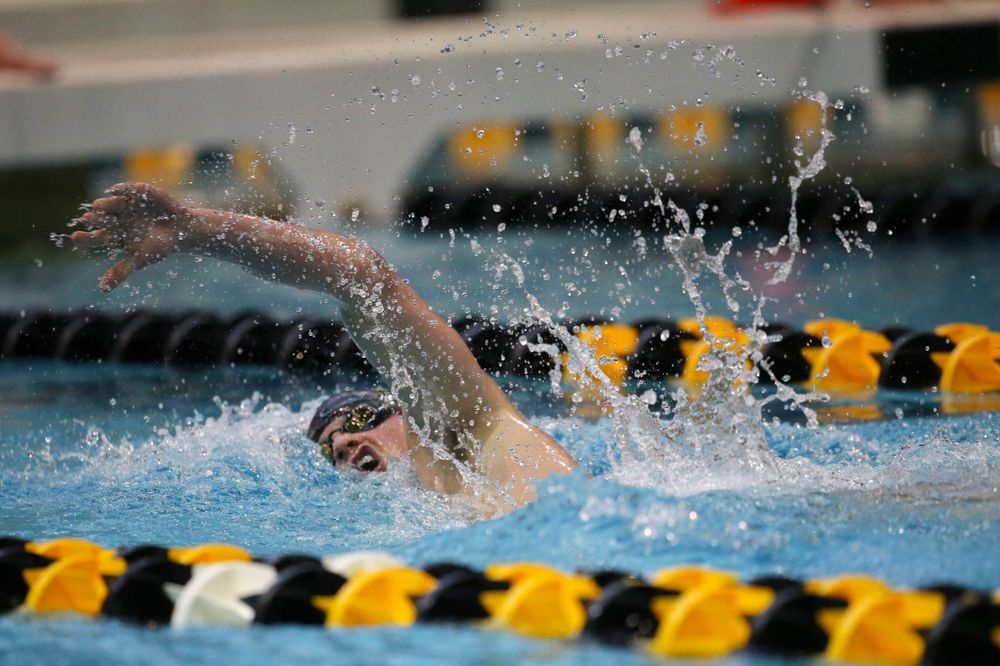 Iowa's Anze Fers Erzan team at the 200-yard backstroke race Saturday, March 2, 2019 at the Campus Recreation and Wellness Center. (Lily Smith/hawkeyesports.com)