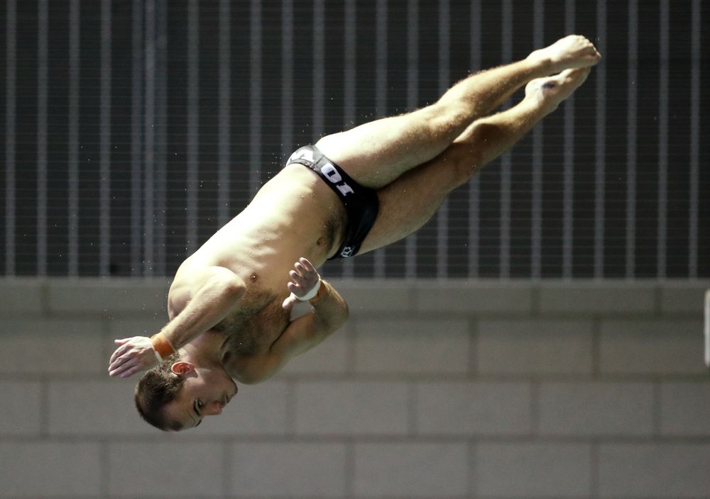 Anton Hoherz competes on the 3 meter board Thursday, November 15, 2018 during the 2018 Hawkeye Invitational at the Campus Recreation and Wellness Center. (Brian Ray/hawkeyesports.com)