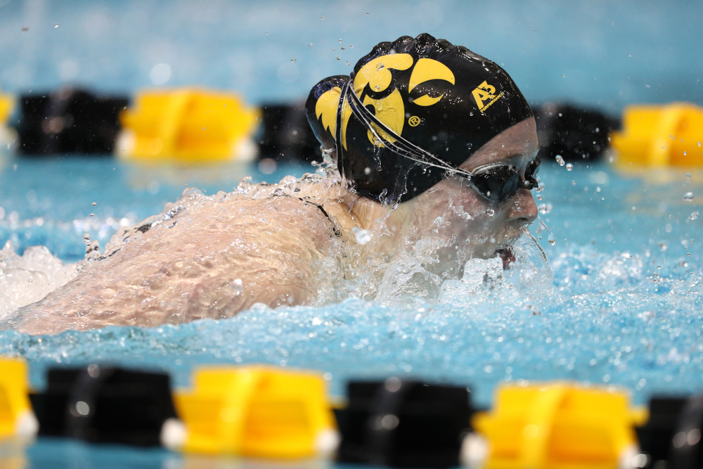 Iowa's Kelsey Drake swims the 200 yard butterfly during a double dual against Wisconsin and Northwestern Saturday, January 19, 2019 at the Campus Recreation and Wellness Center. (Brian Ray/hawkeyesports.com)