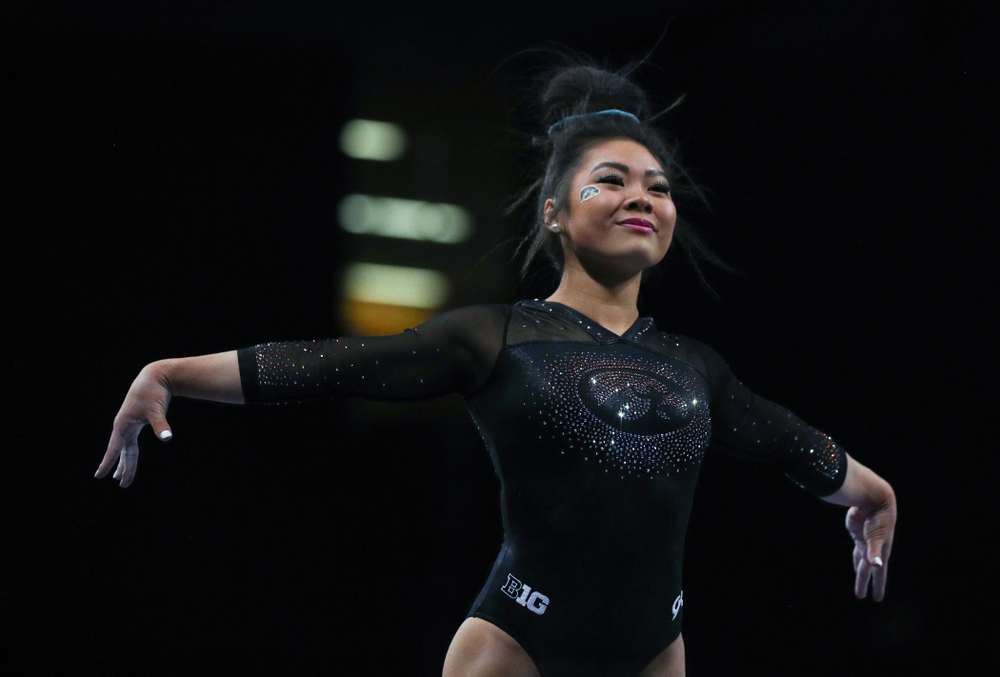 Iowa’s Claire Kaji competes on the beam against Michigan Friday, February 14, 2020 at Carver-Hawkeye Arena. (Brian Ray/hawkeyesports.com)
