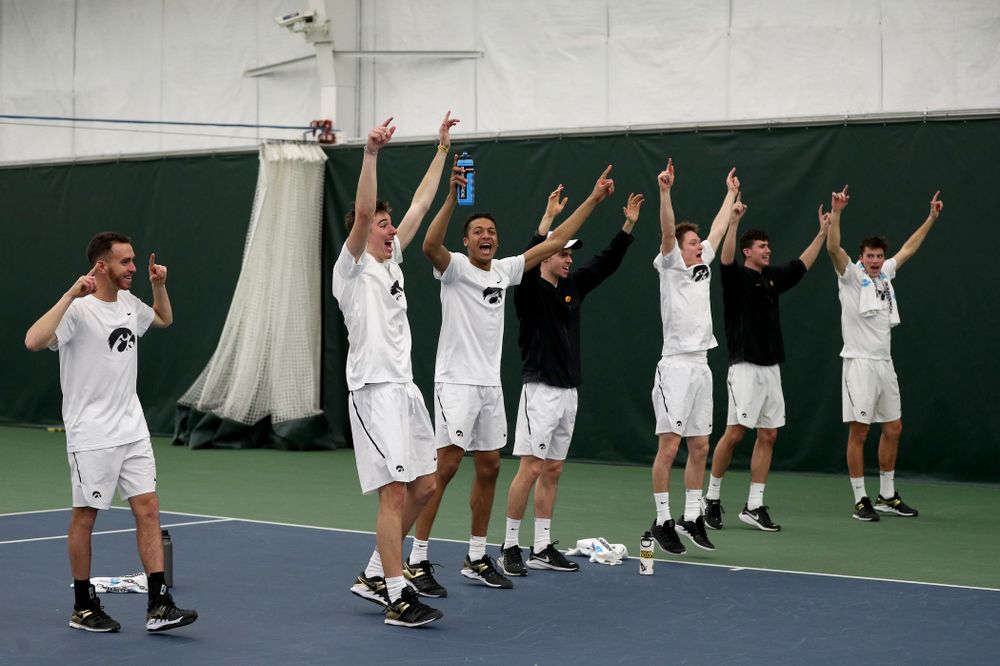 Iowa’s Will Davies against Cornell Sunday, March 8, 2020 at the Hawkeye Tennis and Recreation Center. (Brian Ray/hawkeyesports.com)