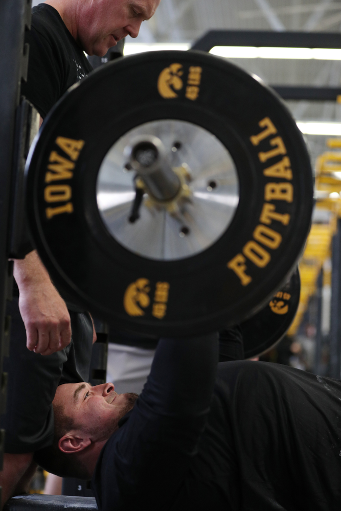 Iowa Hawkeyes offensive lineman Ross Reynolds (59)
during the teamÕs annual Pro Day Monday, March 25, 2019 at the Hansen Football Performance Center. (Brian Ray/hawkeyesports.com)
