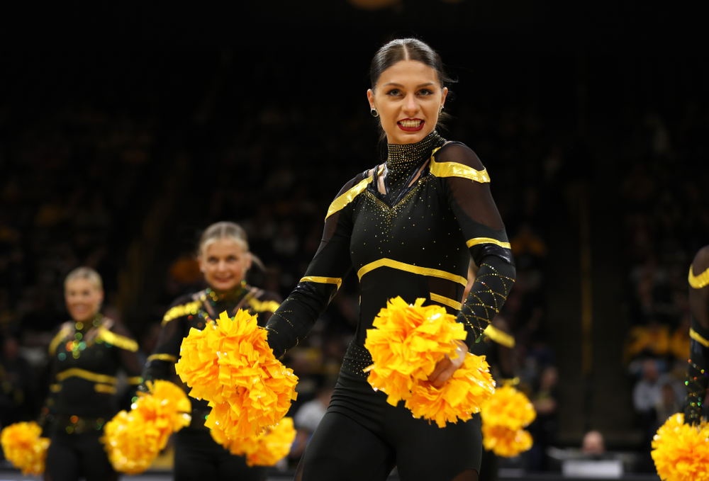 The Iowa Dance Team performs at halftime of the Iowa Hawkeyes game against the Nebraska Cornhuskers Thursday, January 3, 2019 at Carver-Hawkeye Arena. (Brian Ray/hawkeyesports.com)